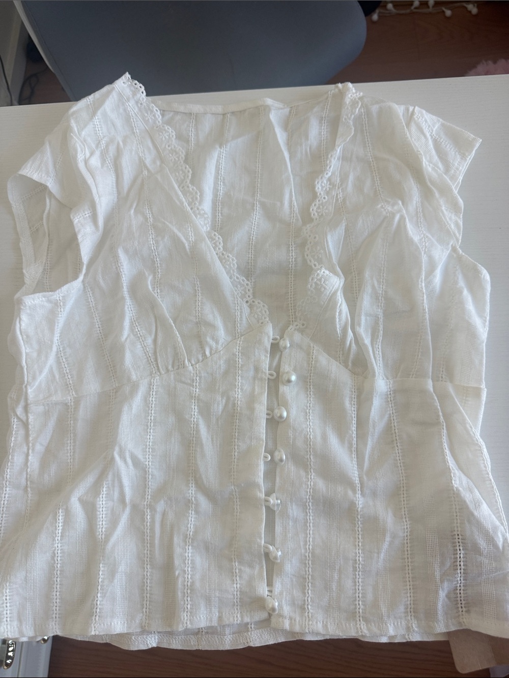 RIHOAS White Lace-Trim Button Front Summer Top